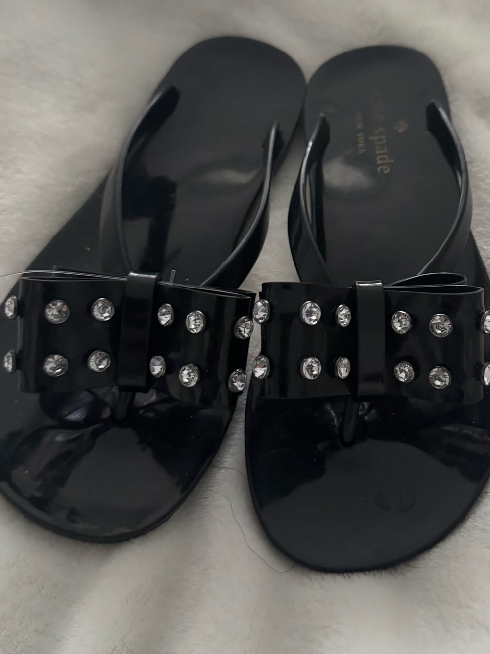 kate spade Black Bow Jelly Sandals with Crystal Accents